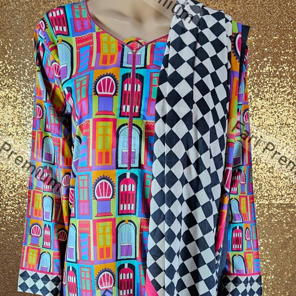 Asim Jofa 3PC Printed Lawn Cambric Cotton Shalwar Kameez Pakistani/Indian M, L